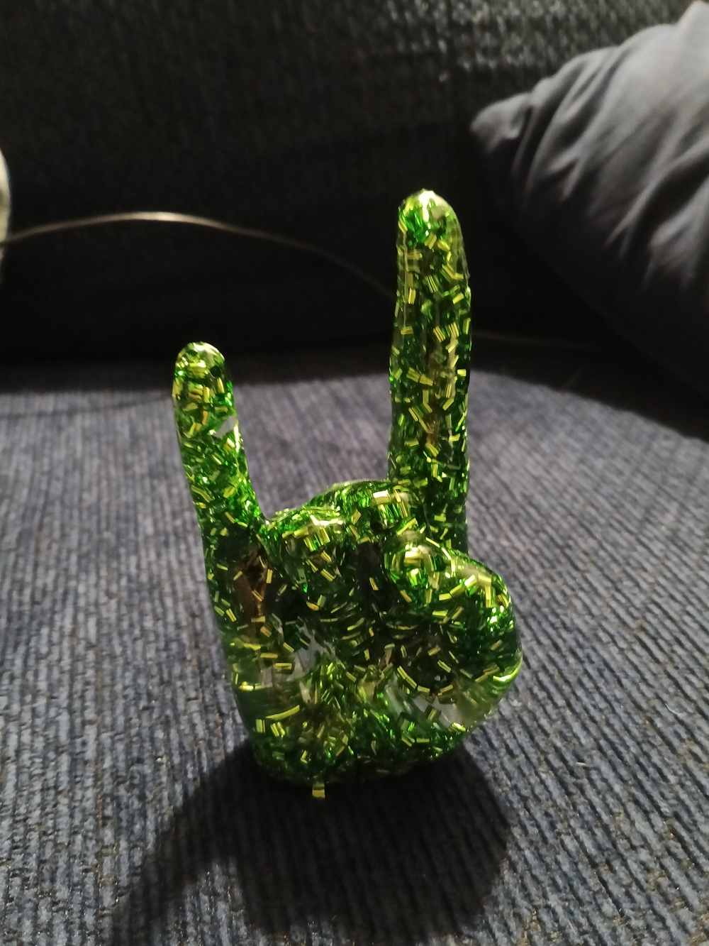 Green Glitter Rock Hand Figurine